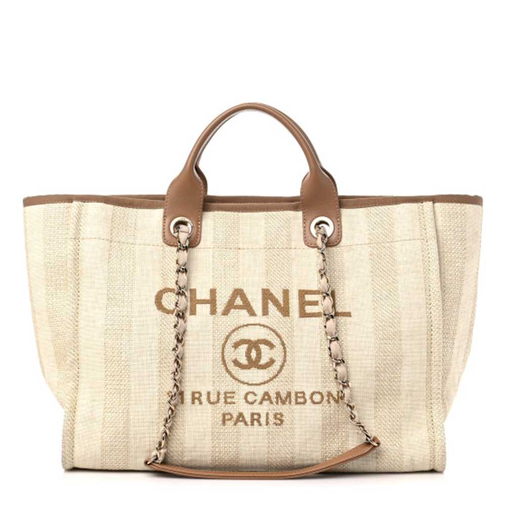 CHANEL Mixed Fibers Striped Medium Deauville Tote… - image 1