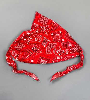 RED PAISLEY PRINT QUILTED & PADDED BANDANA TIE HAT - image 1