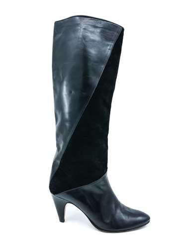 Suede Paneled Knee High Leather Boots, 7