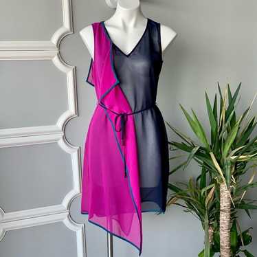 Akiko Colorblock Sheer Asymmetrical Hem Dress XS