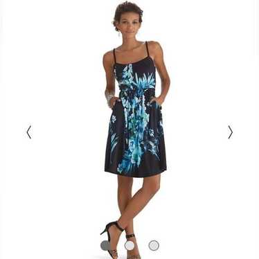 Whbm Blue Watercolor Spaghetti Strap Floral Fit &… - image 1