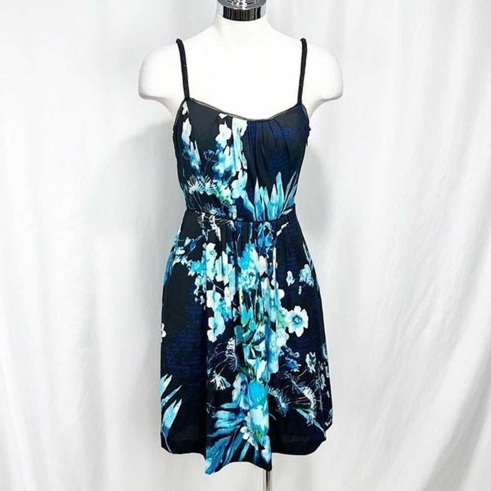 Whbm Blue Watercolor Spaghetti Strap Floral Fit &… - image 4