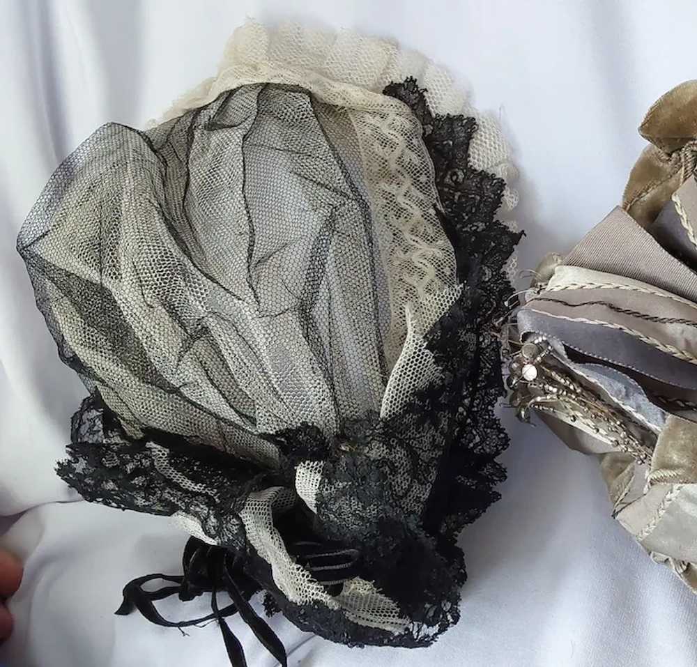 Antique c1880s Ladies Hat Tulle Lace, Silk, Steel… - image 2