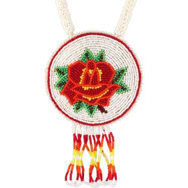 Beaded Rose Fringe Pendant Necklace - image 1