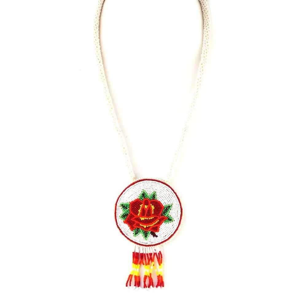 Beaded Rose Fringe Pendant Necklace - image 2