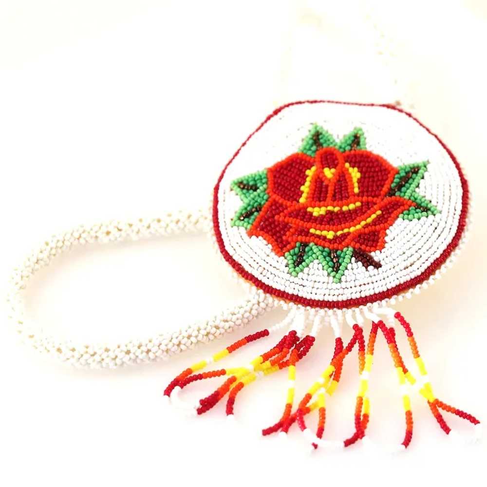 Beaded Rose Fringe Pendant Necklace - image 3