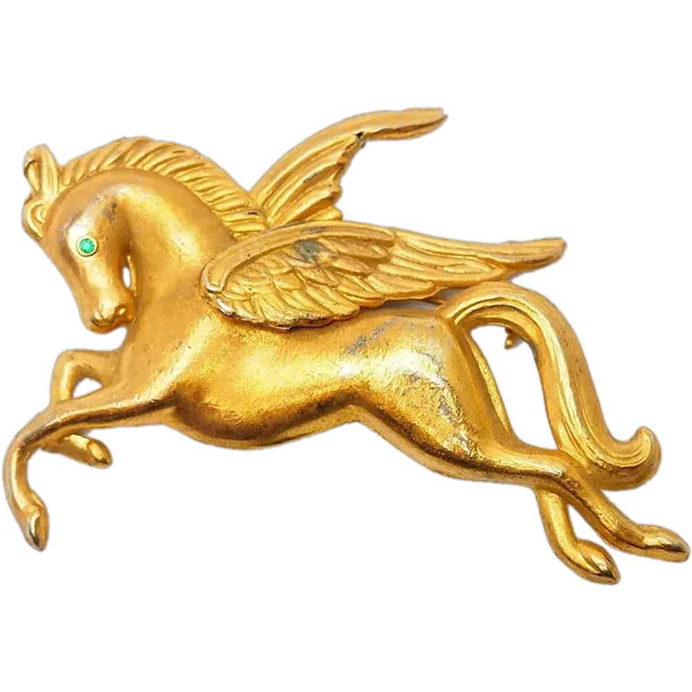 Vintage gold tone Pegasus winged horse large pin … - image 1
