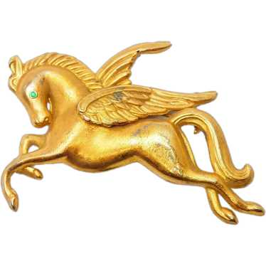 Vintage gold tone Pegasus winged horse large pin … - image 1