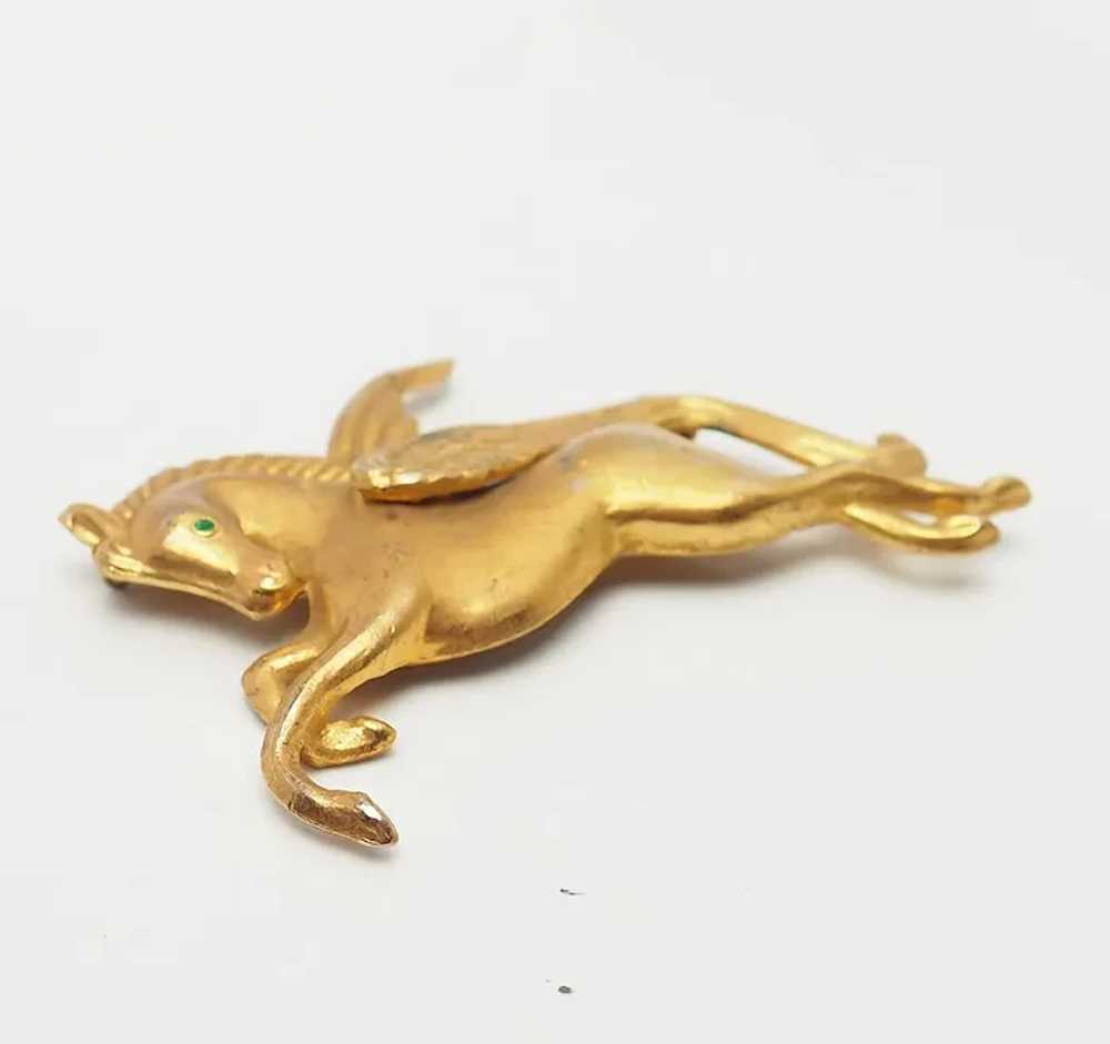 Vintage gold tone Pegasus winged horse large pin … - image 2