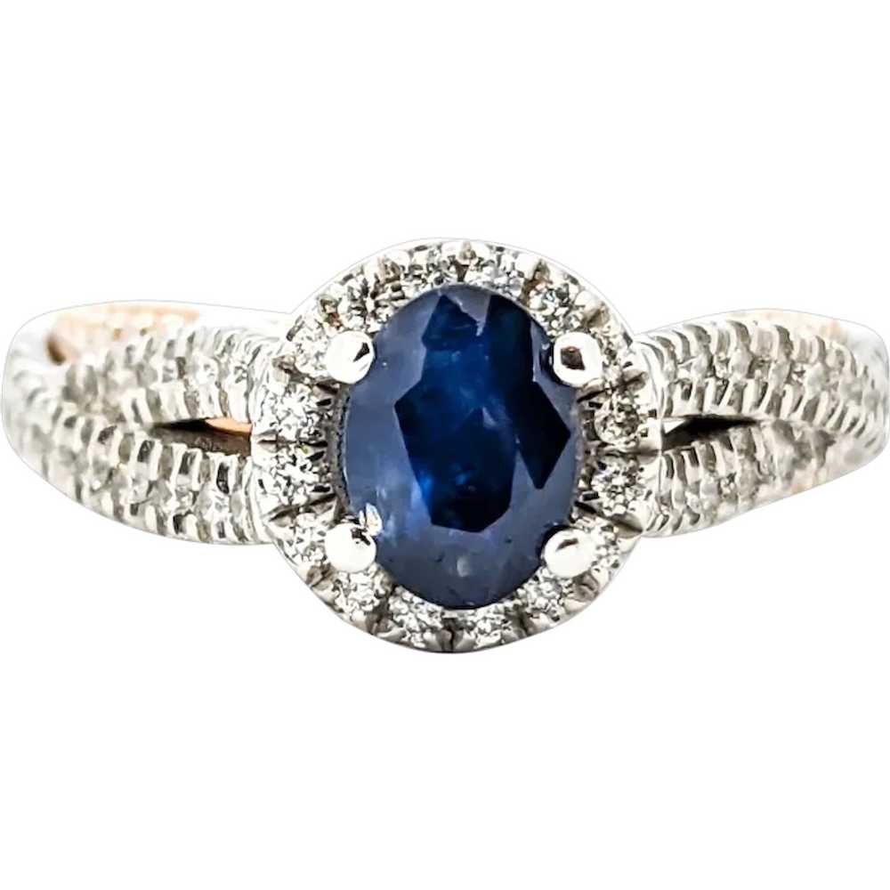 1.10ct Deep Blue sapphire & Diamond Ring In Tow-T… - image 1