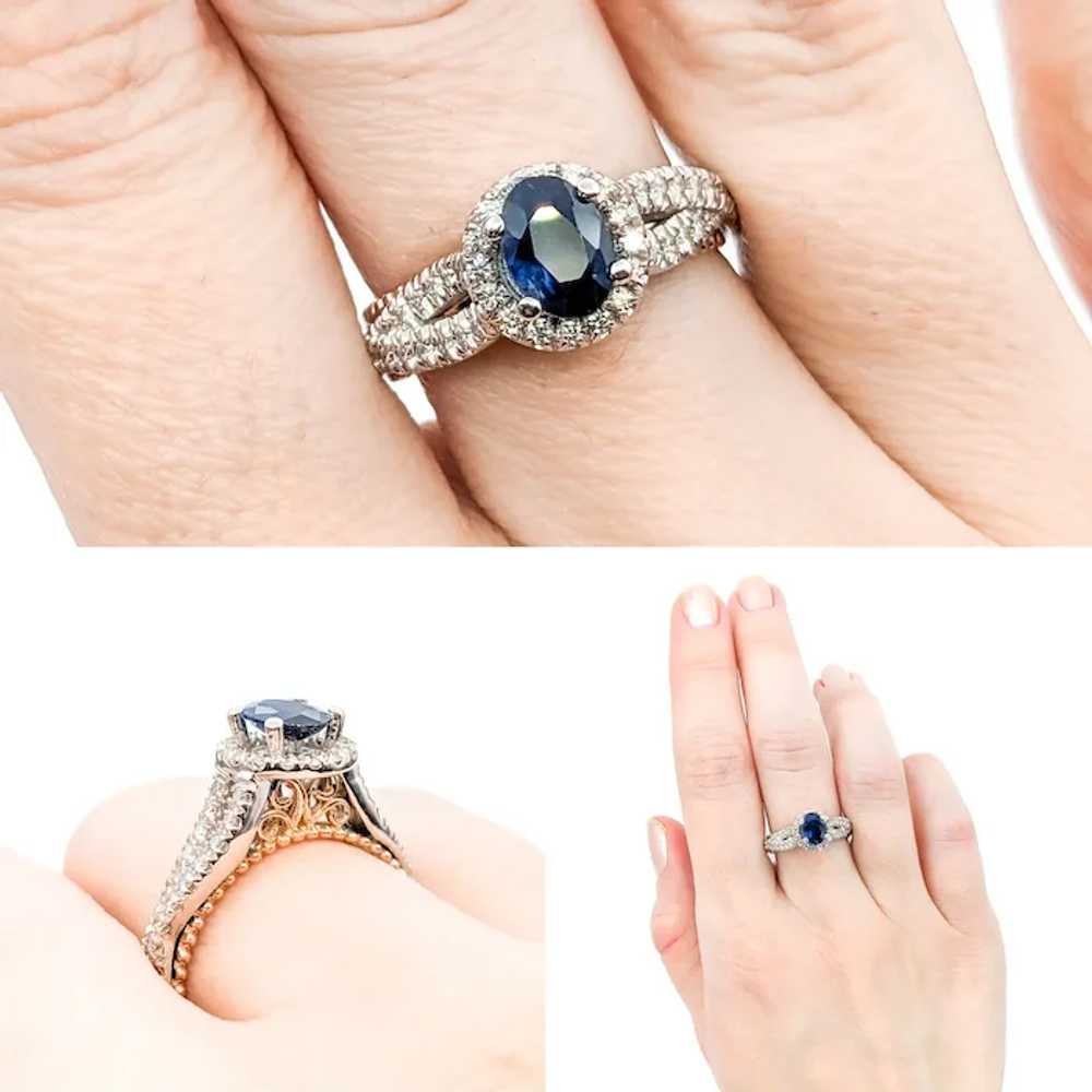 1.10ct Deep Blue sapphire & Diamond Ring In Tow-T… - image 2