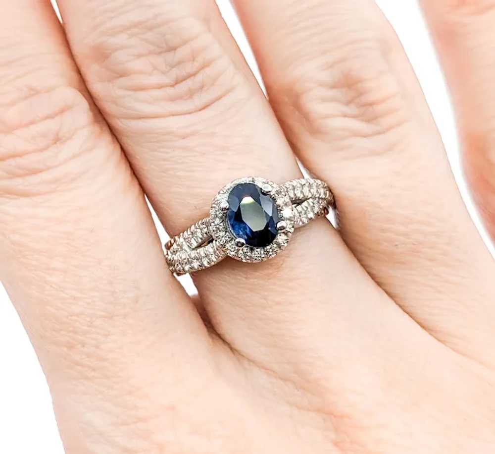 1.10ct Deep Blue sapphire & Diamond Ring In Tow-T… - image 5