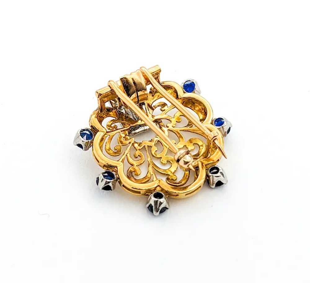 Diamond & Sapphire Scallop Brooch In Yellow Gold - image 4