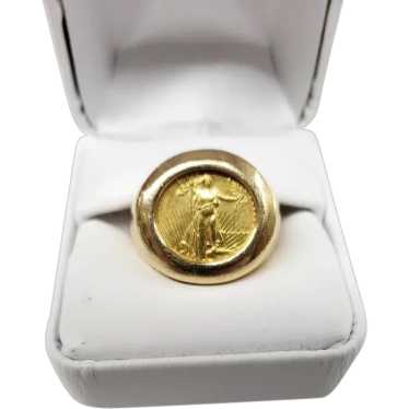 14K Yellow Gold Ring With 24K Liberty Coin - image 1