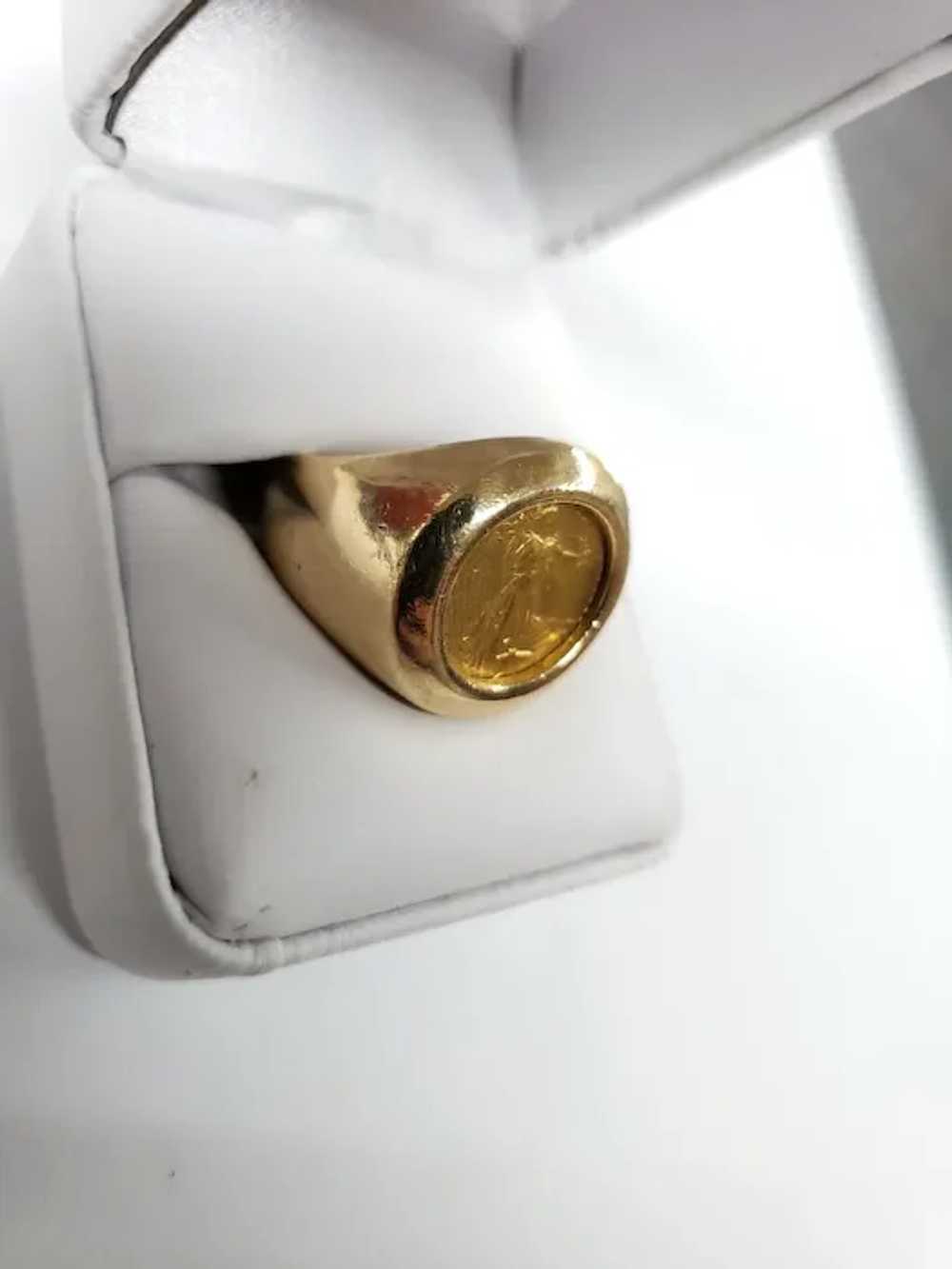 14K Yellow Gold Ring With 24K Liberty Coin - image 3