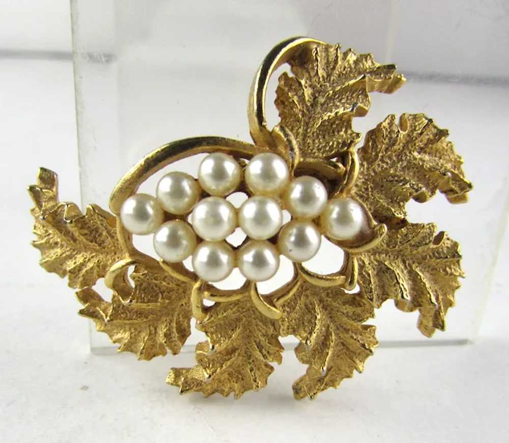 Gold Tone Mid Century Pin WIth Faux Pearl Accents - image 2