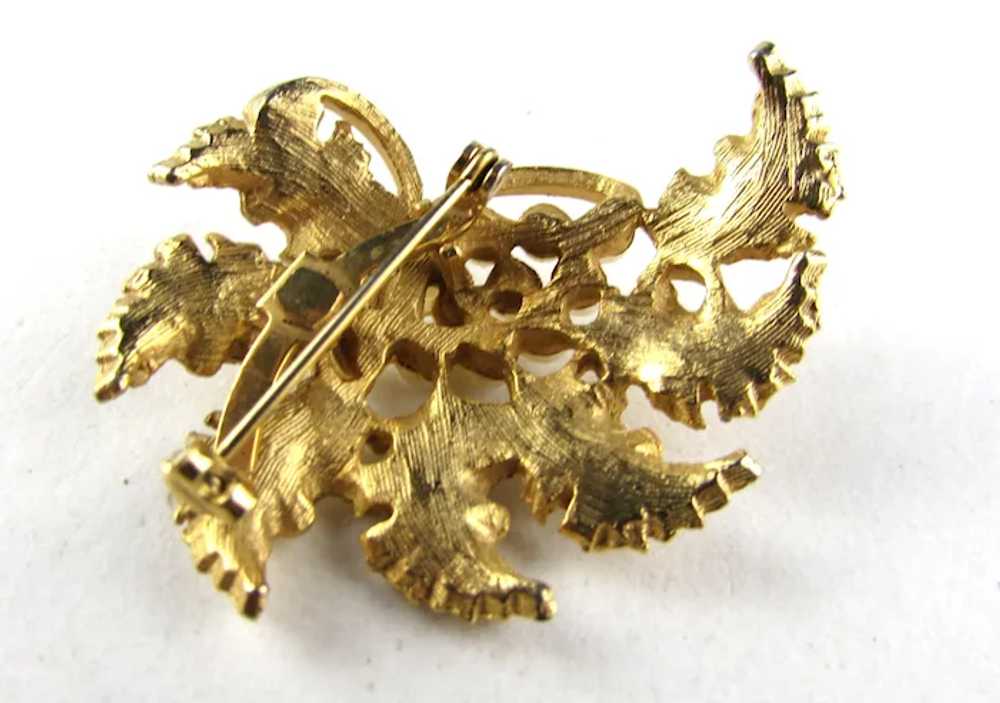 Gold Tone Mid Century Pin WIth Faux Pearl Accents - image 3