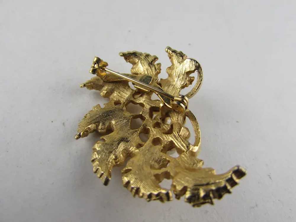 Gold Tone Mid Century Pin WIth Faux Pearl Accents - image 9
