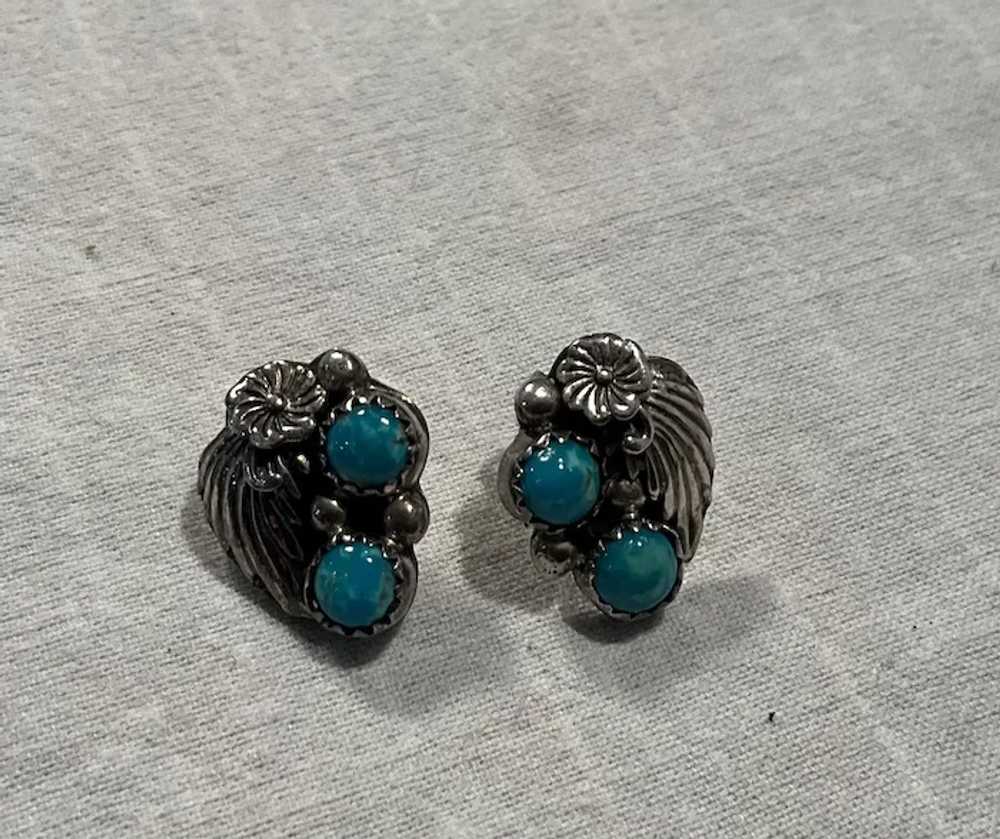 Sterling Silver and Turquoise Vintage Navajo Earr… - image 3