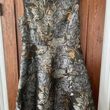 Women’s Ellen Tracey Silver Gold Brocade Dress 14 - image 1