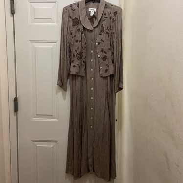 JBS, vintage brown pin striped size 14 Maxi dress… - image 1
