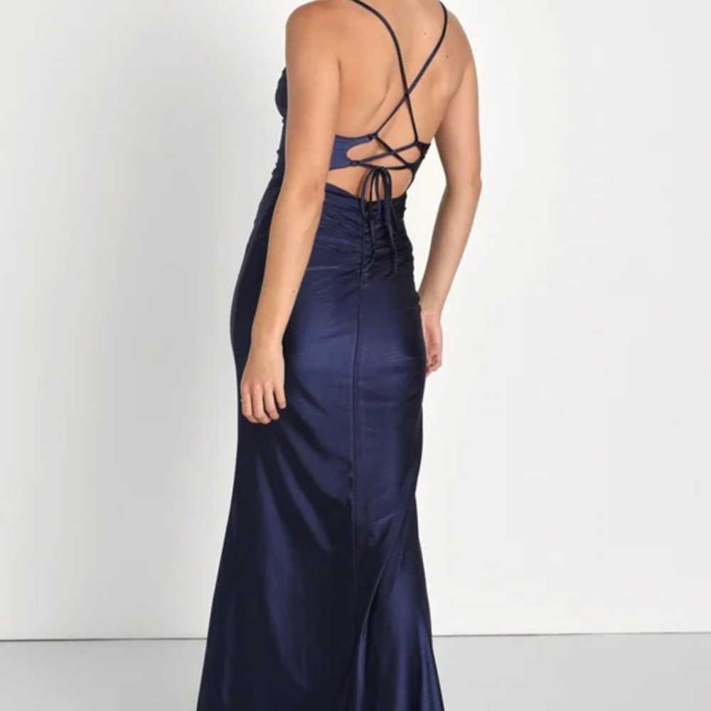 Iconic Allure Navy Blue Cowl Neck Lace-Up Ruched … - image 2