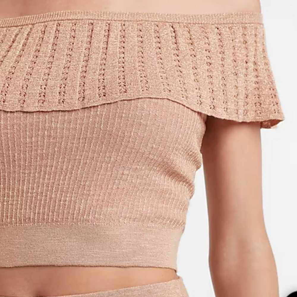 Summer Metallic Ribbed Off The Shoulder Cropped S… - image 4