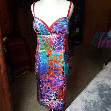 Bold Color & Print Satin Dress with adjustable st… - image 1