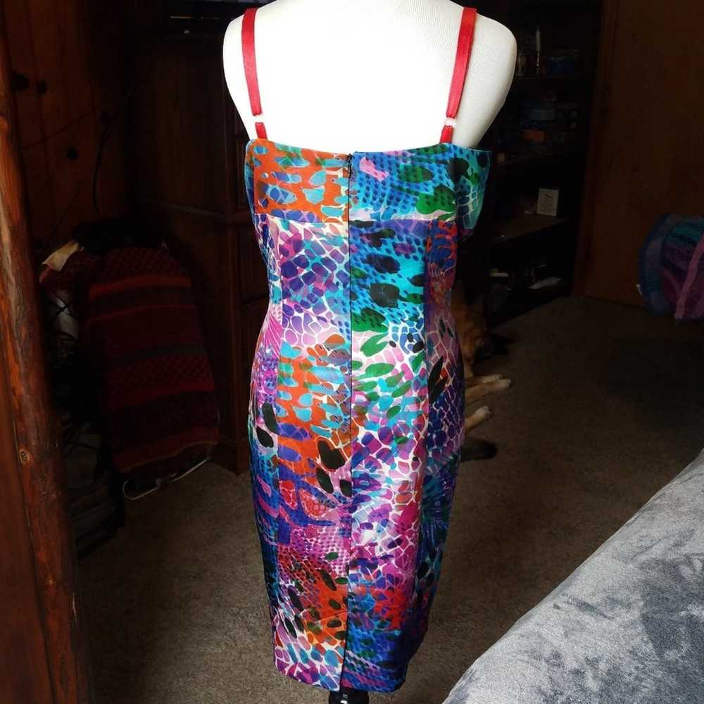 Bold Color & Print Satin Dress with adjustable st… - image 2