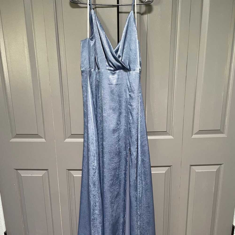 Slate blue Satin Maxi Dress - image 3