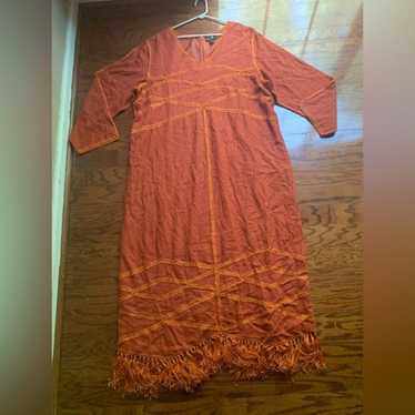Ashley Stewart Maxi Orange Linen Dress Size 24 - image 1