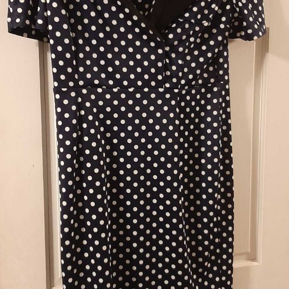 Bettie Page Pinup Polka-dot Navy Blue Dress - image 2