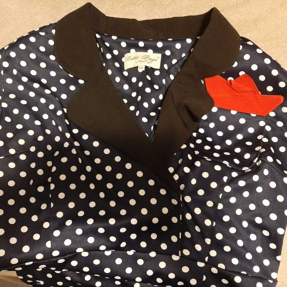 Bettie Page Pinup Polka-dot Navy Blue Dress - image 3