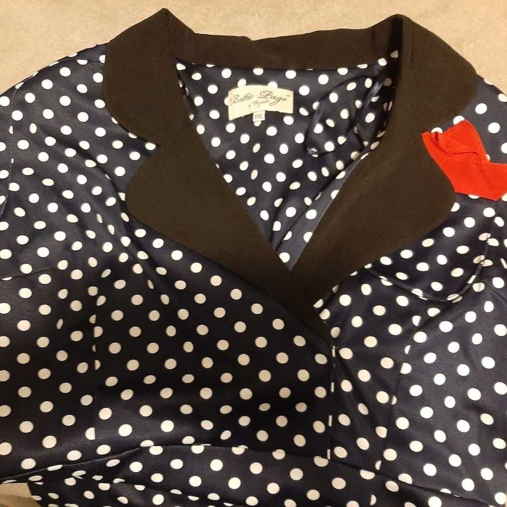 Bettie Page Pinup Polka-dot Navy Blue Dress - image 4