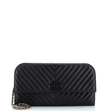 CHANEL CC Frame Clutch Chevron Lambskin