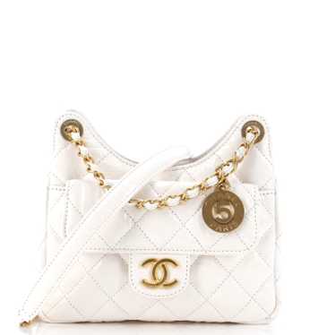 CHANEL Wavy CC Hobo Quilted Crumpled Calfskin Smal