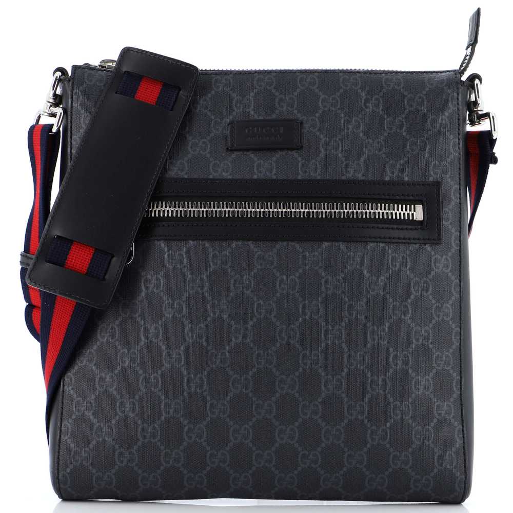 GUCCI Web Strap Front Zip Messenger Bag GG Coated… - image 1