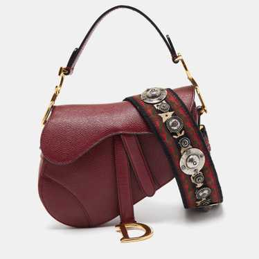 DIOR Red Leather Mini Saddle Bag - image 1