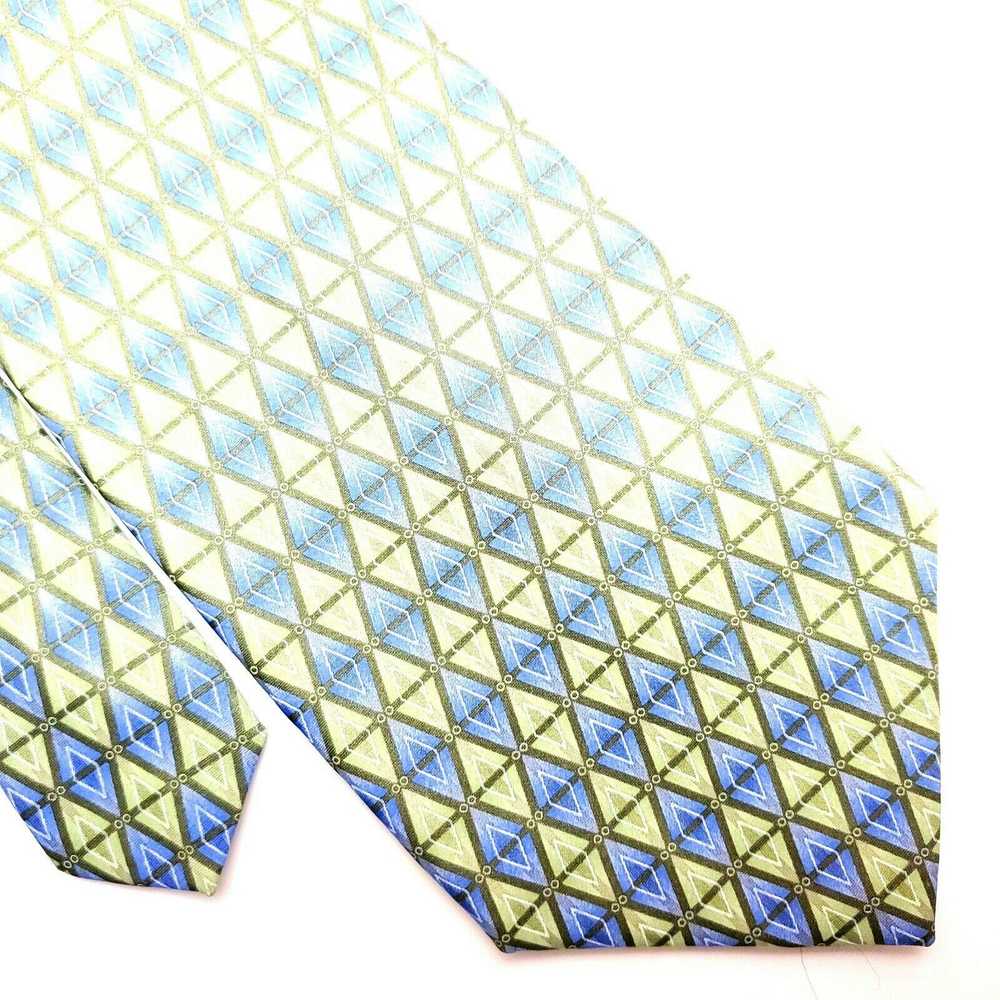 Stafford Stafford Silk Tie Green Blue Geometric W… - image 1