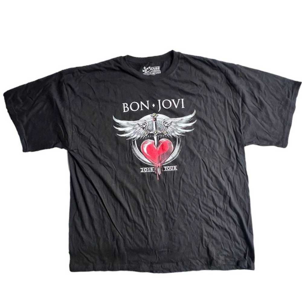 Bon Jovi 2018 Tour Band Concert Black and Red Tee… - image 1