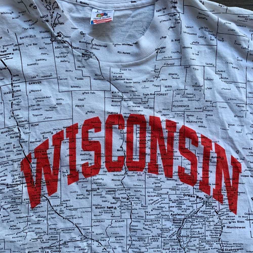 Vtg Wisconsin Map T-Shirt Mens L Single Stitch US… - image 2