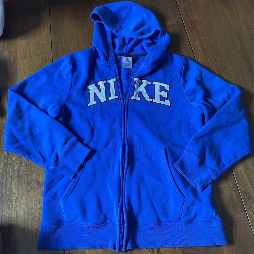 Nike Vintage NIKE Blue Zip Up Hoodie Big Logo - image 1