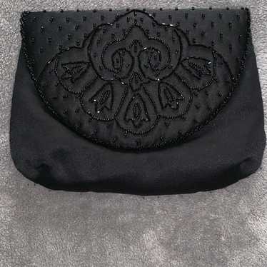 Vintage Black Beaded Clutch - image 1