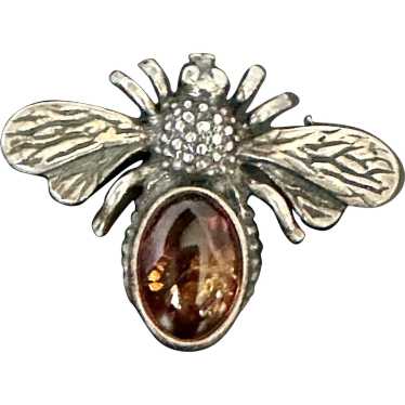 Sterling and Amber Bee Brooch