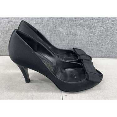 Salvatore Ferragamo Black Square Toe Low Kitten Heels Shoes 8.5 AA