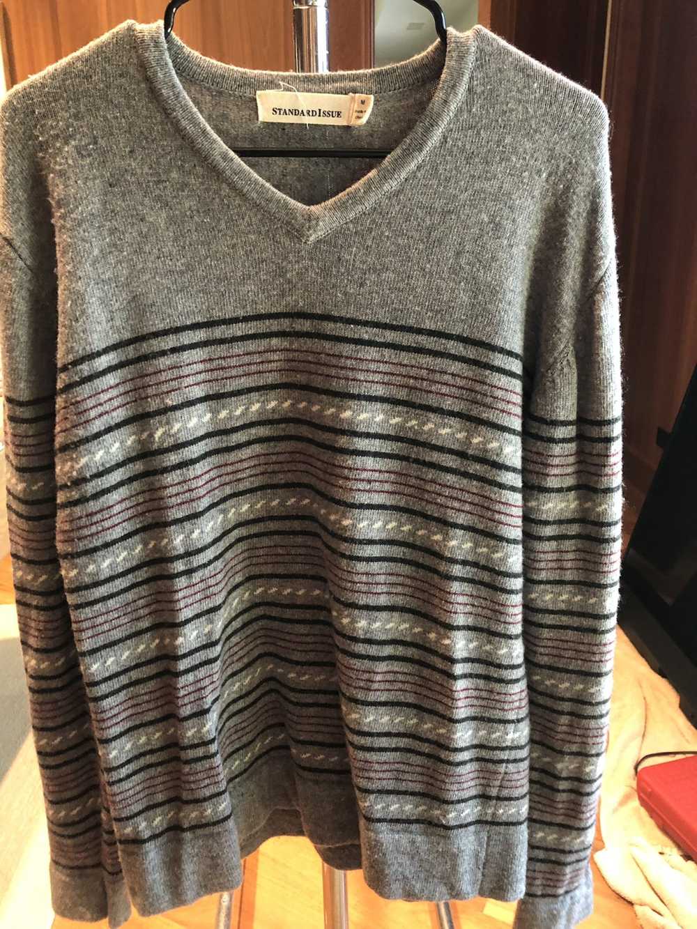 Standard Issue Nyc Gray stripped V sweater - image 1