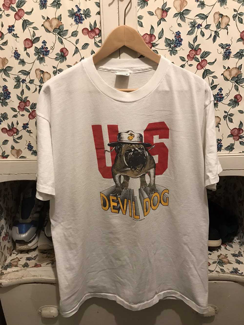 Anvil × Vintage Vintage 90s USMC Bull Dog T-shirt - image 1
