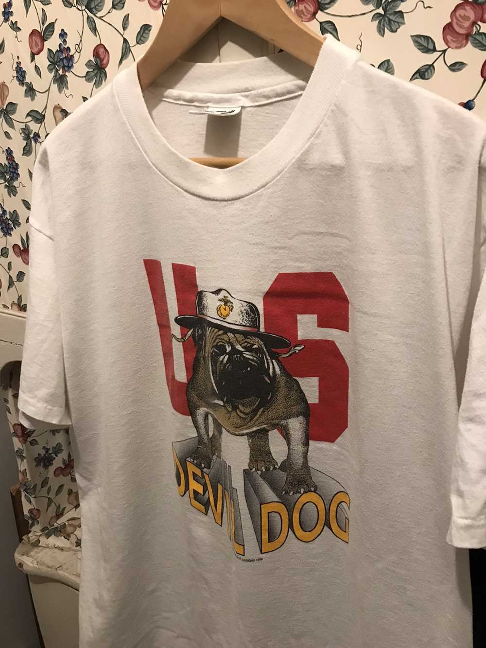 Anvil × Vintage Vintage 90s USMC Bull Dog T-shirt - image 2