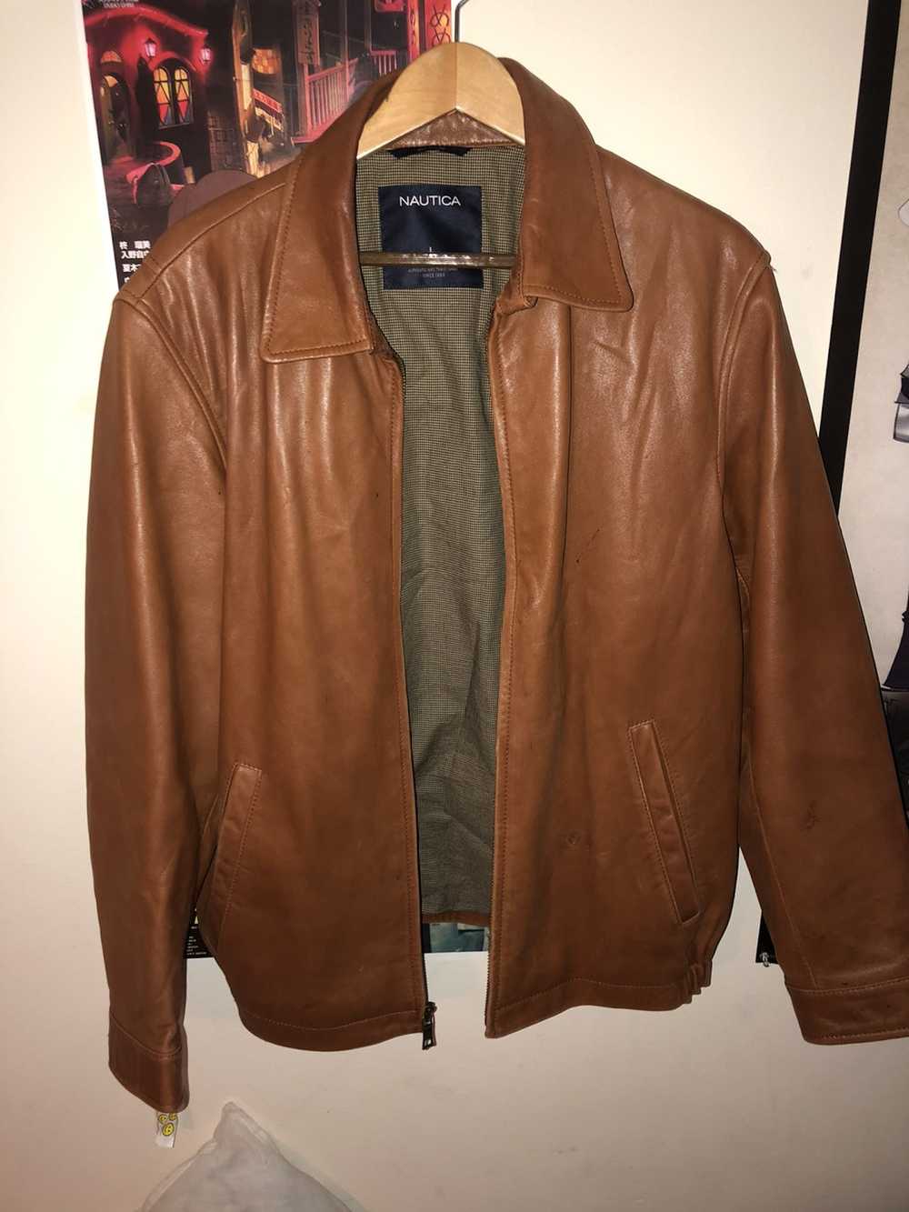 Nautica Nautica Caramel Brown Leather Jacket size L - Gem