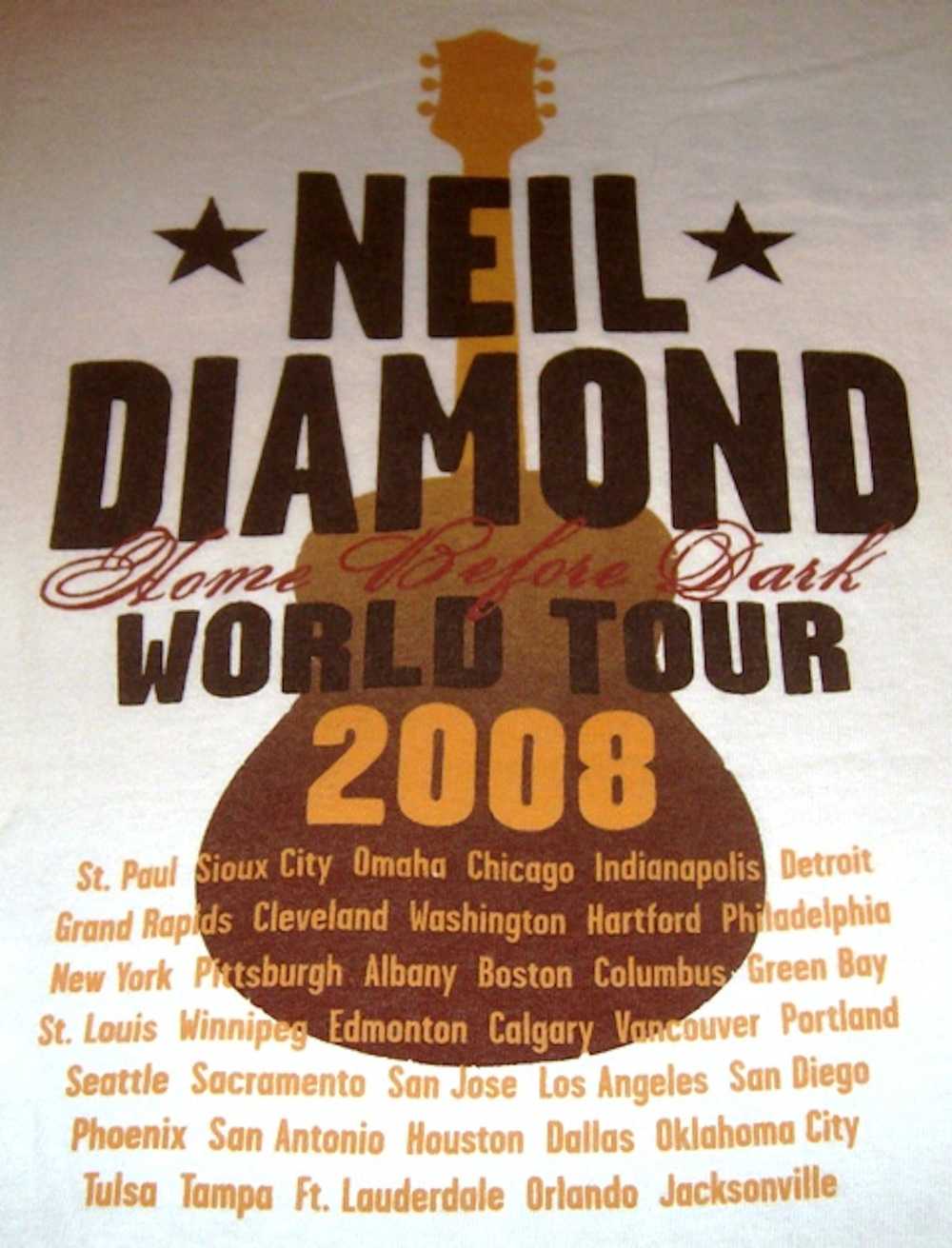 Tour Tee 2008 Neil Diamond Home Before Dark World… - image 2
